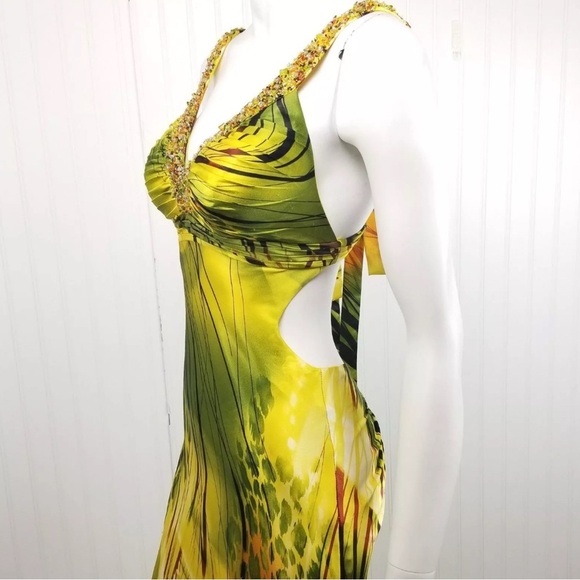 Faviana Couture Tropical Gown Size 2 Cutout Back Beaded Embellished Formal Prom - Picture 3 of 16